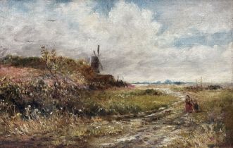 William Manners (British 1860-1930): Figures on a Path with Windmill