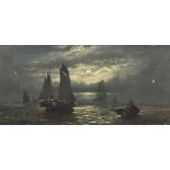 English School (19th century): Dutch Fishermen at Moonlight