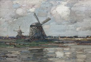 Kershaw Schofield (British 1872-1941): Landscape with Windmills