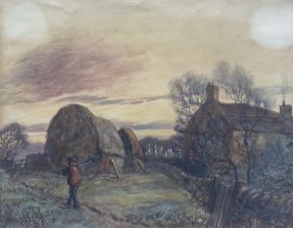 Frederick (Fred) Cecil Jones (British 1891-1966): Haystacks at Tyersal Farm - West Yorkshire