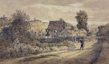 John Joseph Cotman (British 1814-1878): Faggot Gatherer walking past a Country Farmstead