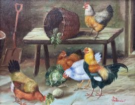 Salemica (British 20th century): Chickens in Farmstead Kitchen