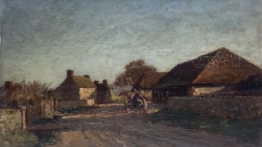 José Weiss (French 1859-1919): Horse and Cart in Rural Village