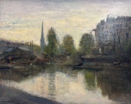 Bernhard Sickert (German/British 1862-1932): Canal Barges at Sunset