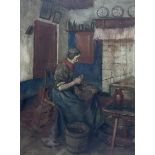 Anton Abraham Van Anrooy (Dutch 1870-1949): Interior Scene of Old Woman Peeling Potatoes