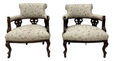 Pair late Victorian mahogany framed tub armchairs
