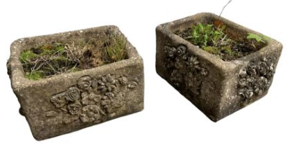 Pair of weathered cast stone rectangular planters