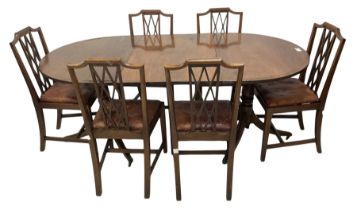 Regency design mahogany twin pillar dining table