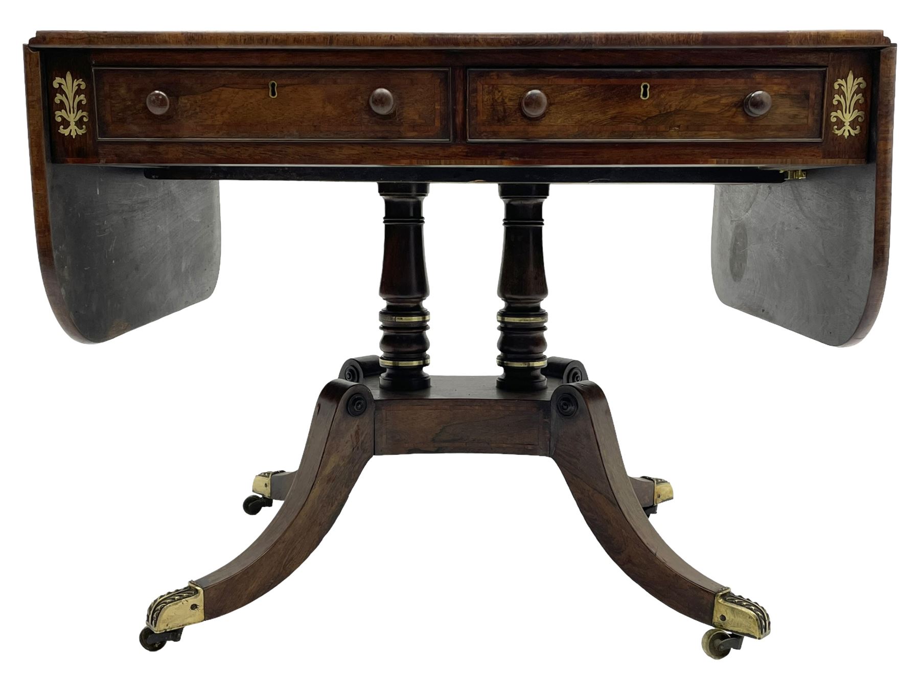 Regency rosewood and brass inlaid sofa table - Image 2 of 11