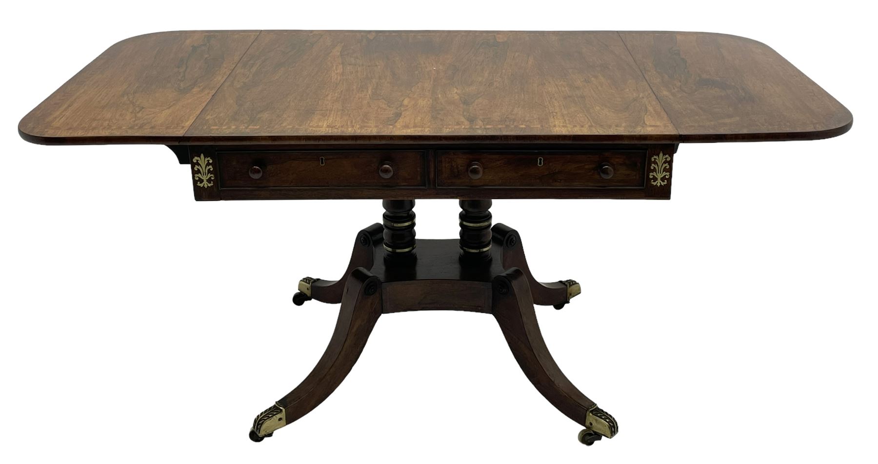 Regency rosewood and brass inlaid sofa table - Image 3 of 11
