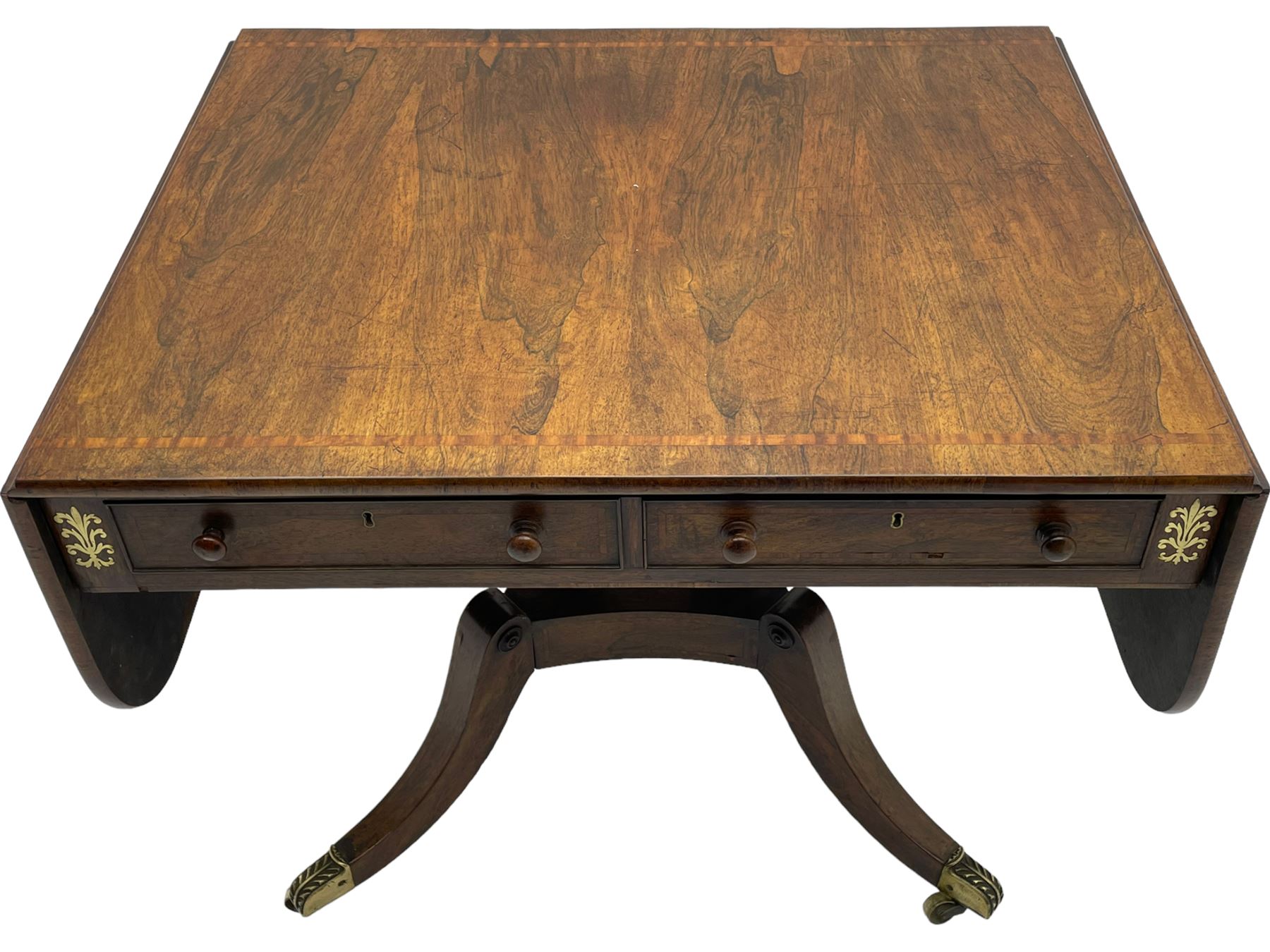 Regency rosewood and brass inlaid sofa table - Image 9 of 11