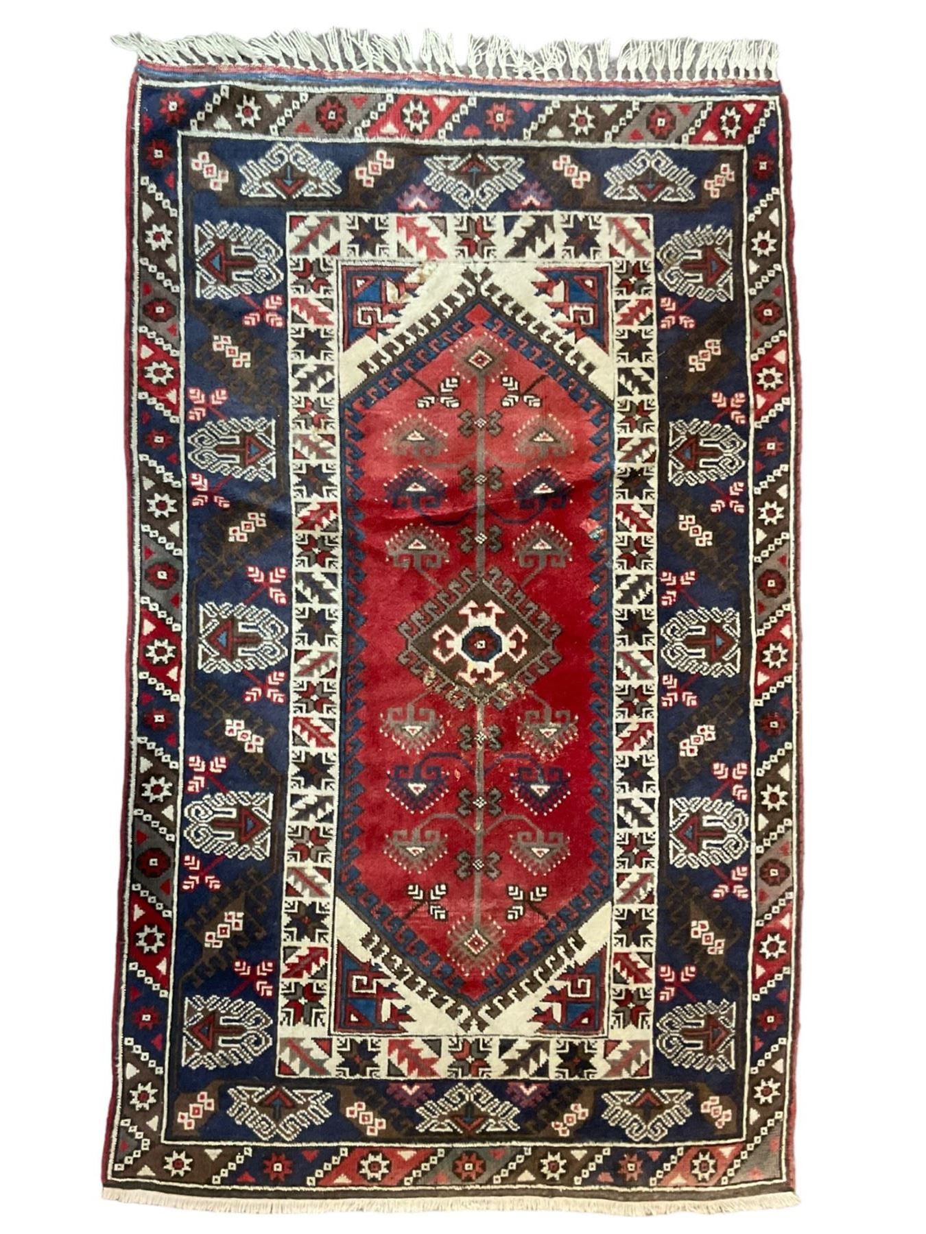 Turkish Dosemealti ivory blue and red ground rug
