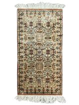 Small Persian ivory ground silk inlaid finely woven rug
