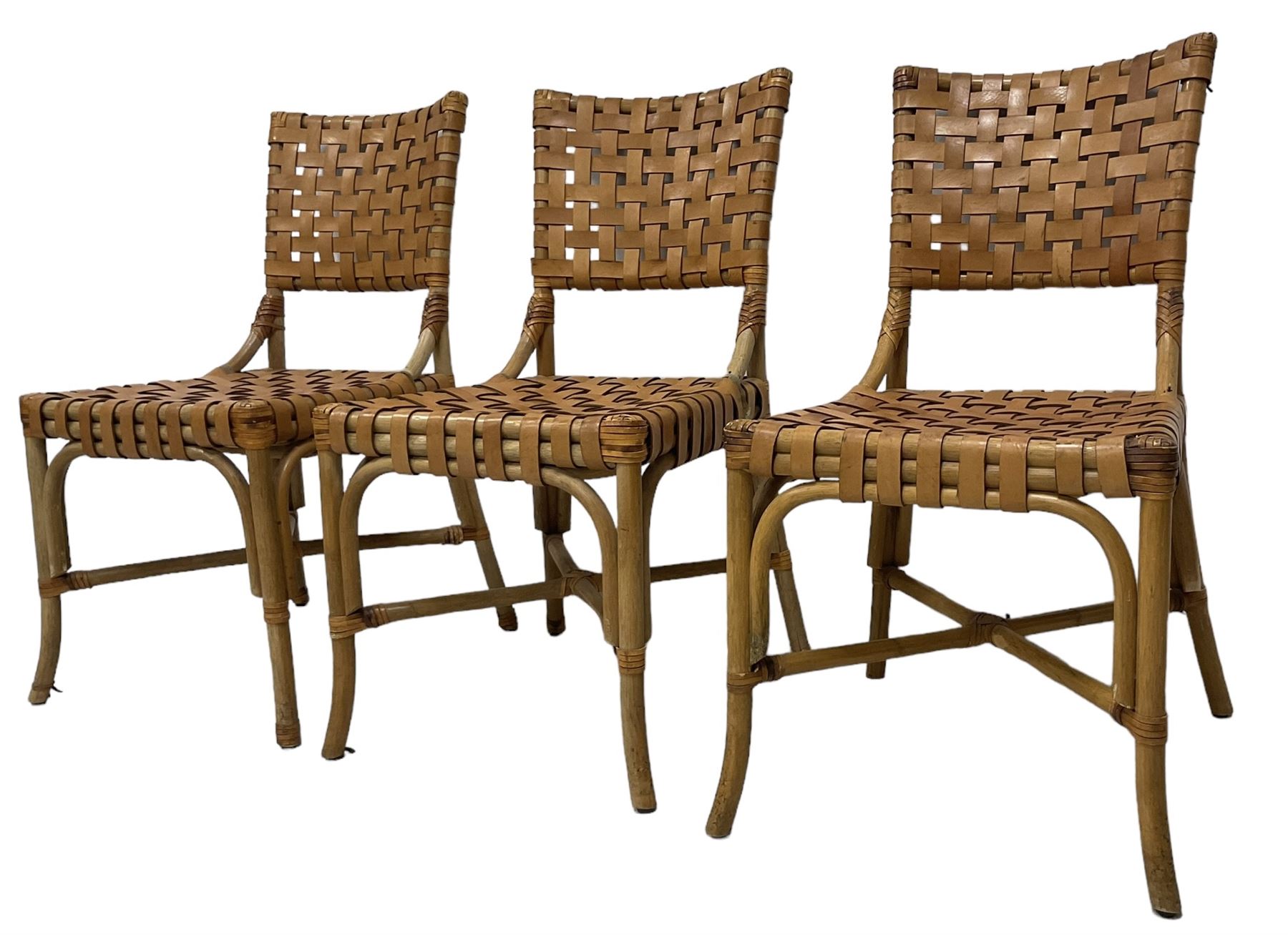 After John McGuire (American 1920-2013) - set of six 20th century bamboo and leather dining chairs - Image 10 of 17