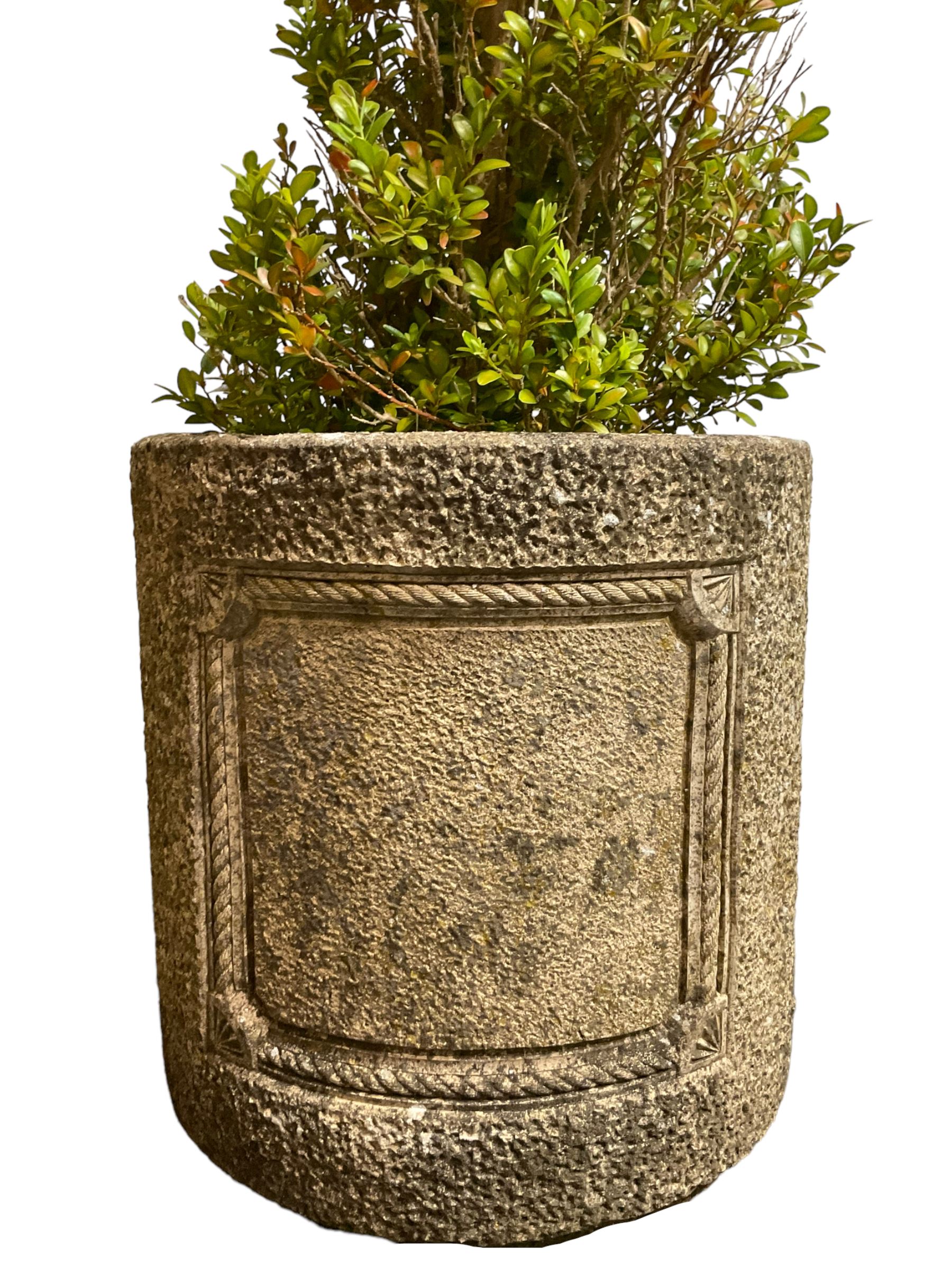 Pair of cast stone cylindrical planters - Image 2 of 5