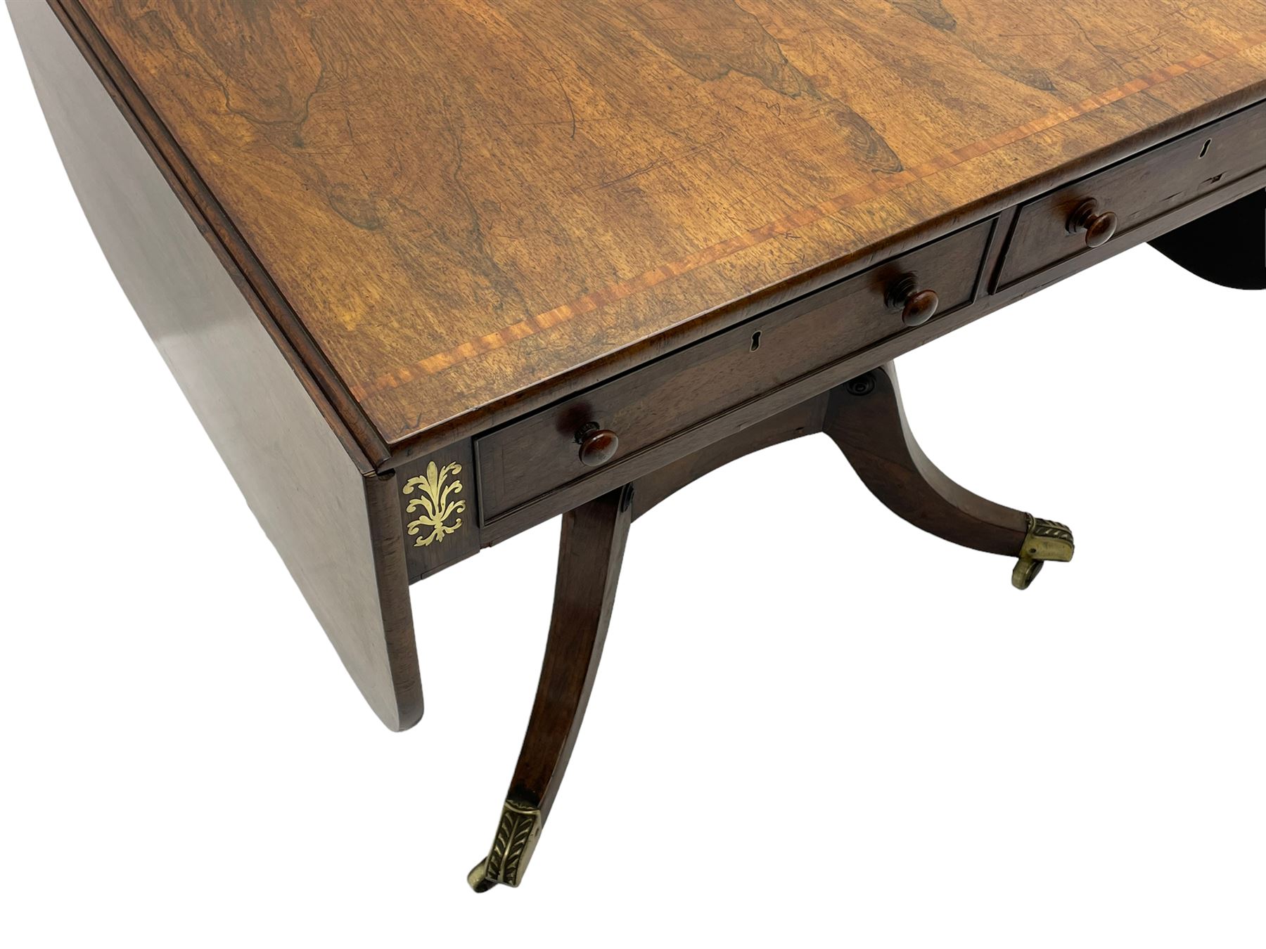 Regency rosewood and brass inlaid sofa table - Image 4 of 11