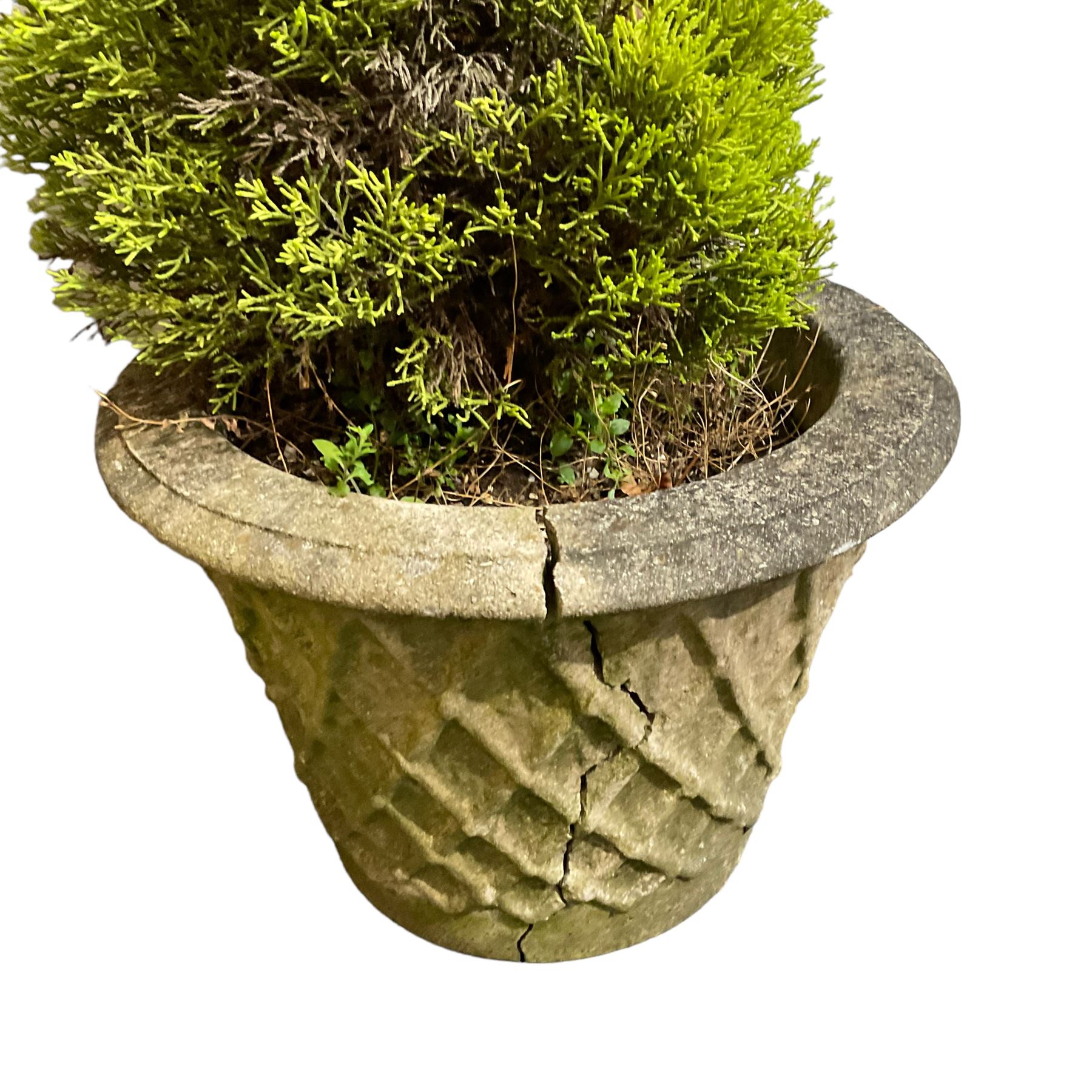 Pair of weathered cast stone garden planters - Image 4 of 4