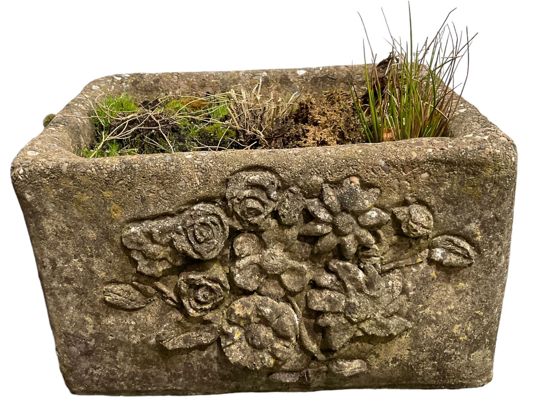 Pair of weathered cast stone rectangular planters - Image 2 of 3