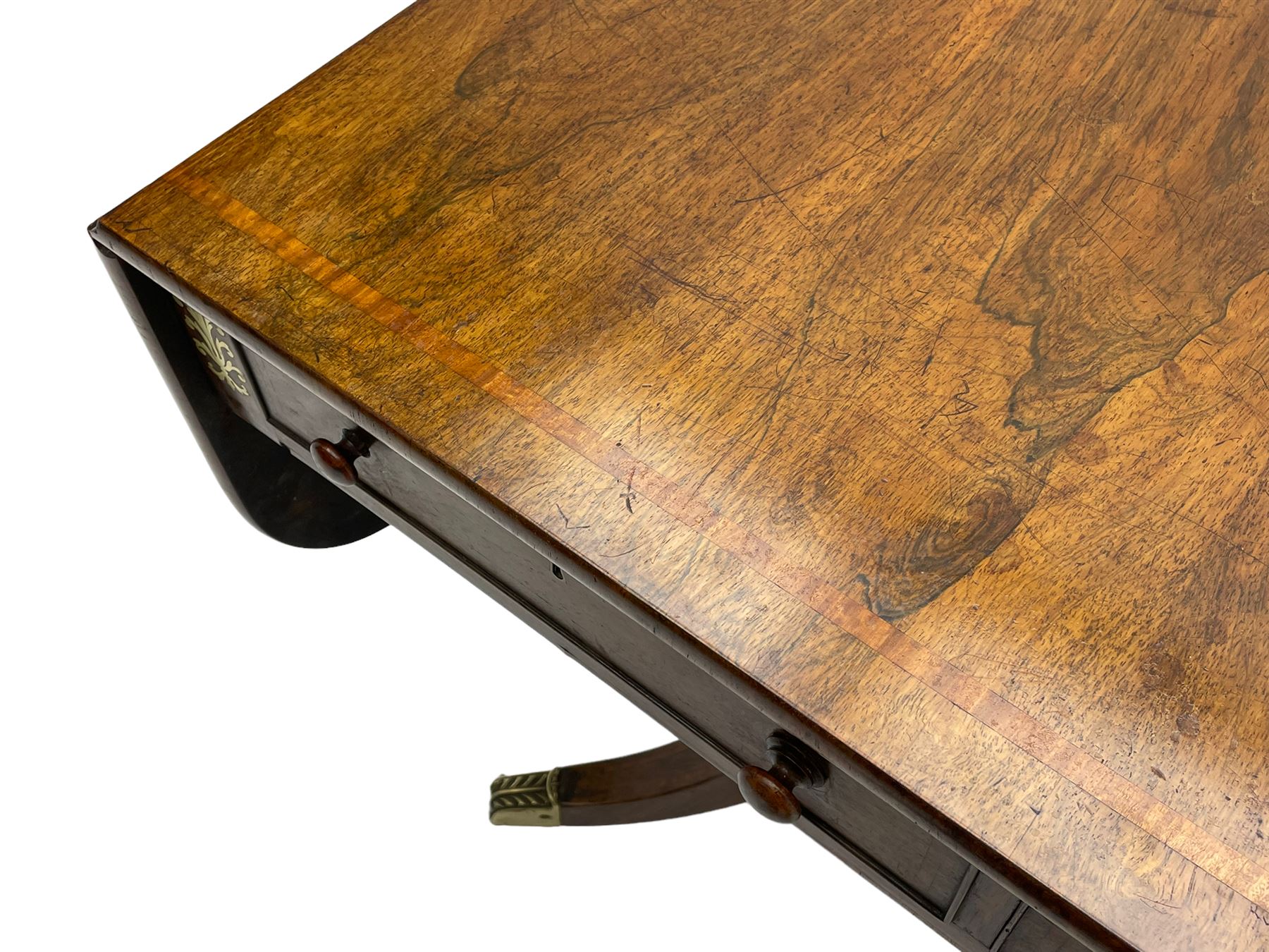 Regency rosewood and brass inlaid sofa table - Image 6 of 11