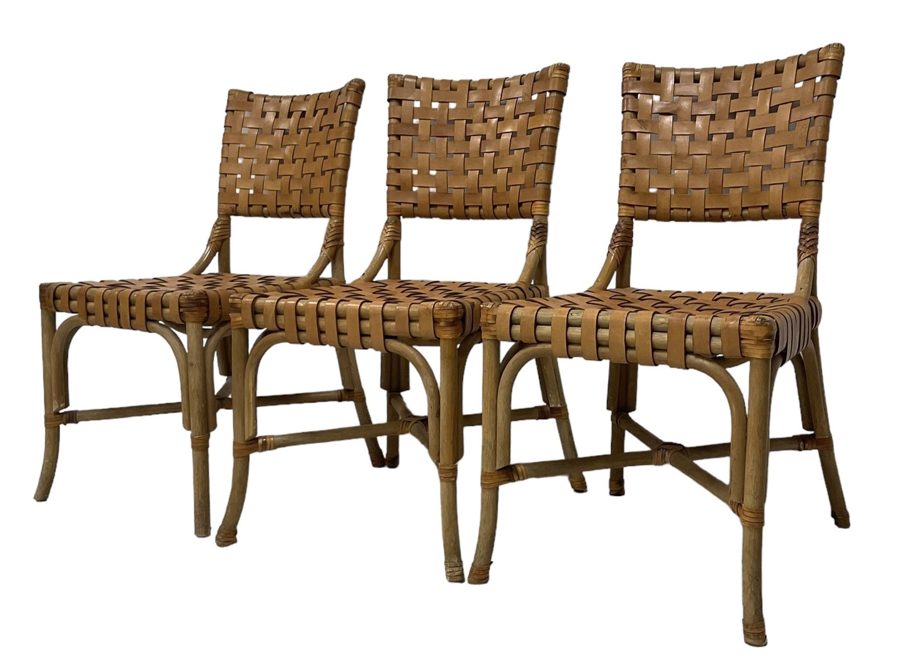 After John McGuire (American 1920-2013) - set of six 20th century bamboo and leather dining chairs - Image 2 of 17