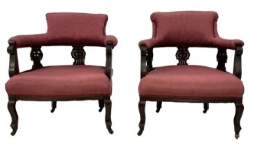 Pair late Victorian mahogany framed tub armchairs