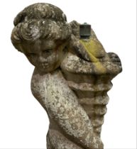 Weathered cast stone garden statue water feature