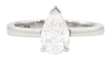 Platinum single stone pear cut diamond ring