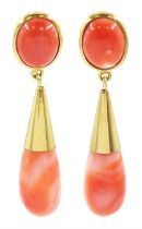 Pair of 18ct gold coral pendant stud earrings