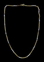 14ct white and yellow gold fancy bead and cylinder link chain necklace