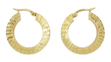 Pair of 14ct gold textured hoop earrings
