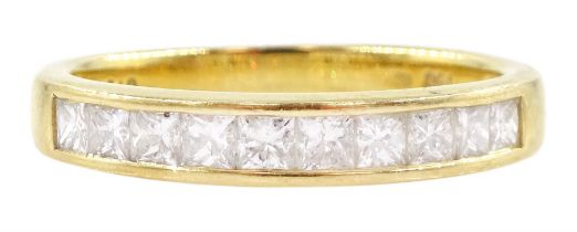 18ct gold channel set princess cut diamond half eternity ring