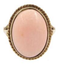 9ct gold oval single stone pink coral ring