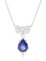 18ct white gold sapphire and diamond pendant necklace