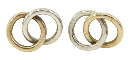 Pair of white and yellow gold pendant hoop earrings