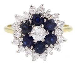 18ct gold round cut sapphire and round brilliant cut diamond cluster ring