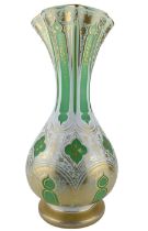 Large 19th century Bohemian green and white overlaid glass vase