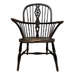 Early 19th century figured elm and ash Windsor chair