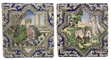 Two 19th century Persian Qajar polychrome tiles