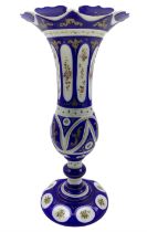 19th century Bohemian blue and opaque overlaid glass vase