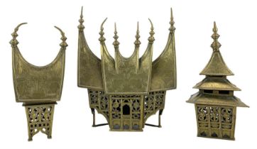 Three 19th/ early 20th century Indonesian brass Rumah Gadang houses