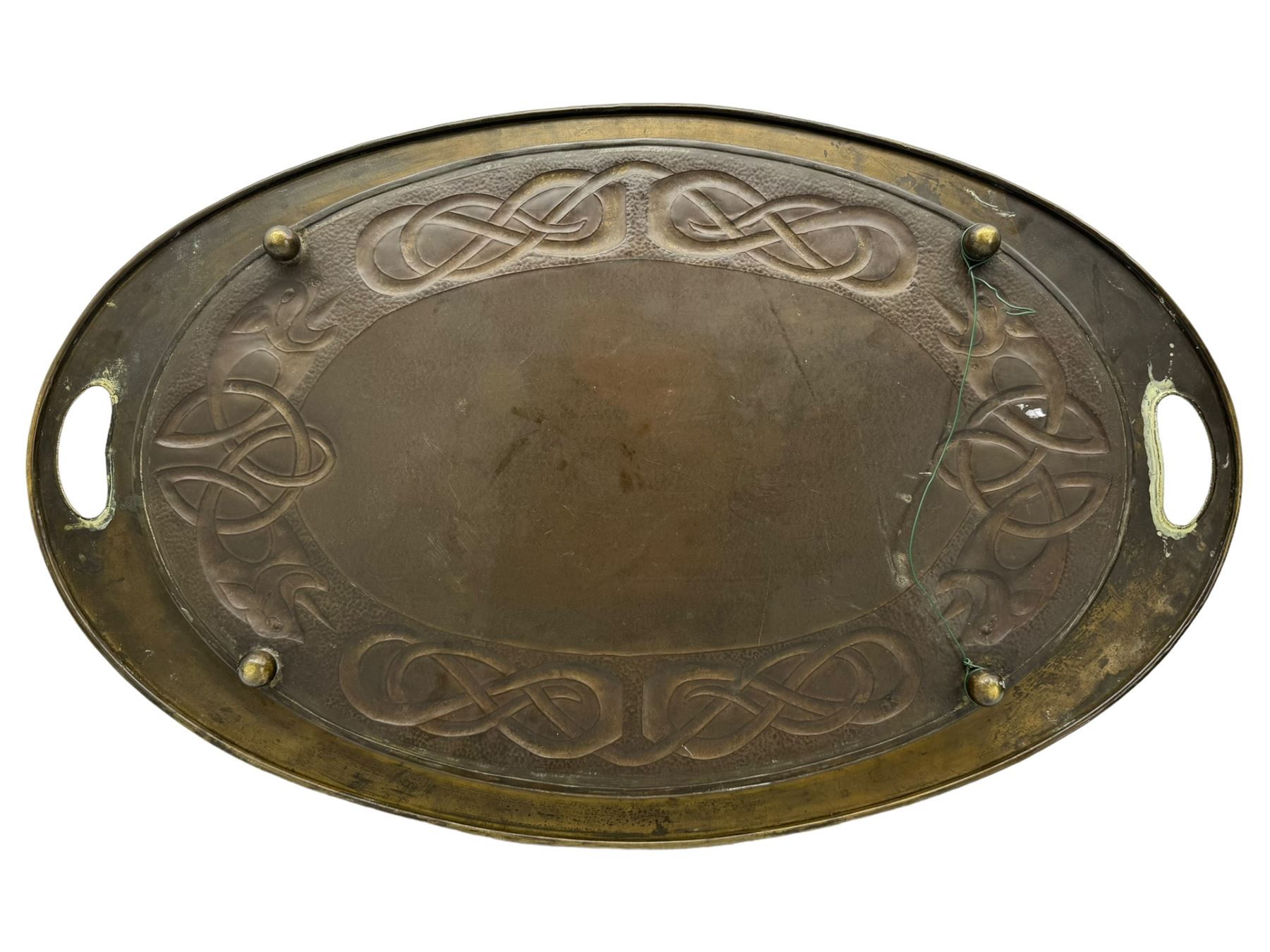 Large Arts & Crafts oval brass two handled tray - Image 9 of 9