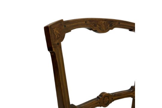 Set of five Victorian Aesthetic Movement inlaid walnut dining chairs - Image 3 of 5