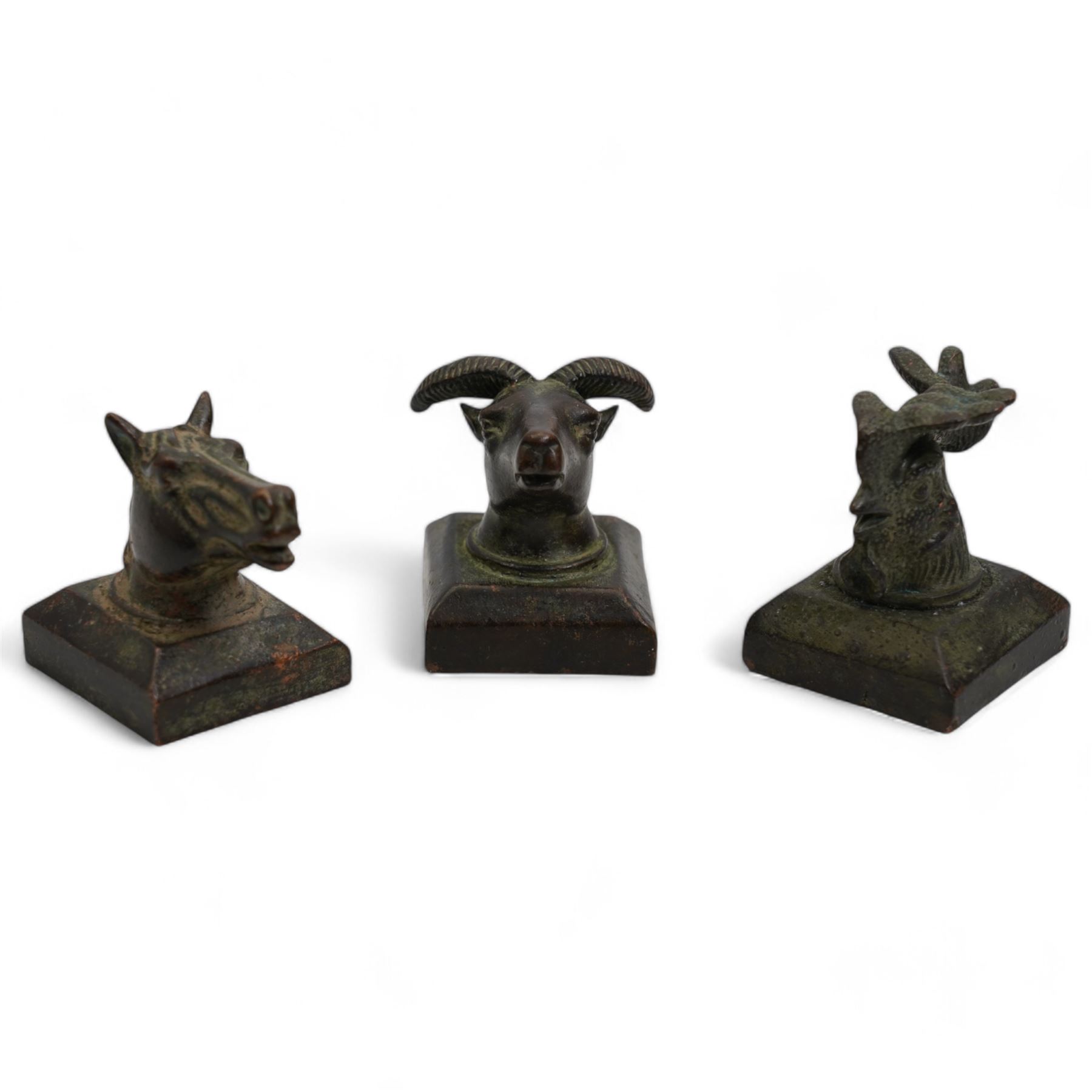 Three Chinese bronze Zodiac seals