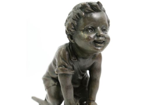 After Juan Clara (Spanish 1875-1957) - Bronze of a child playing on an upturned stool H15cm - Image 4 of 4