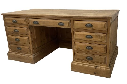 20th century waxed pine kneehole desk - Image 3 of 12