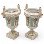 Pair of Potschappel porcelain urns