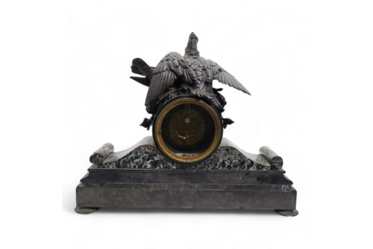 French-late 19th century 8-day mantle clock in a Belgium slate and variegated marble case - Image 7 of 7