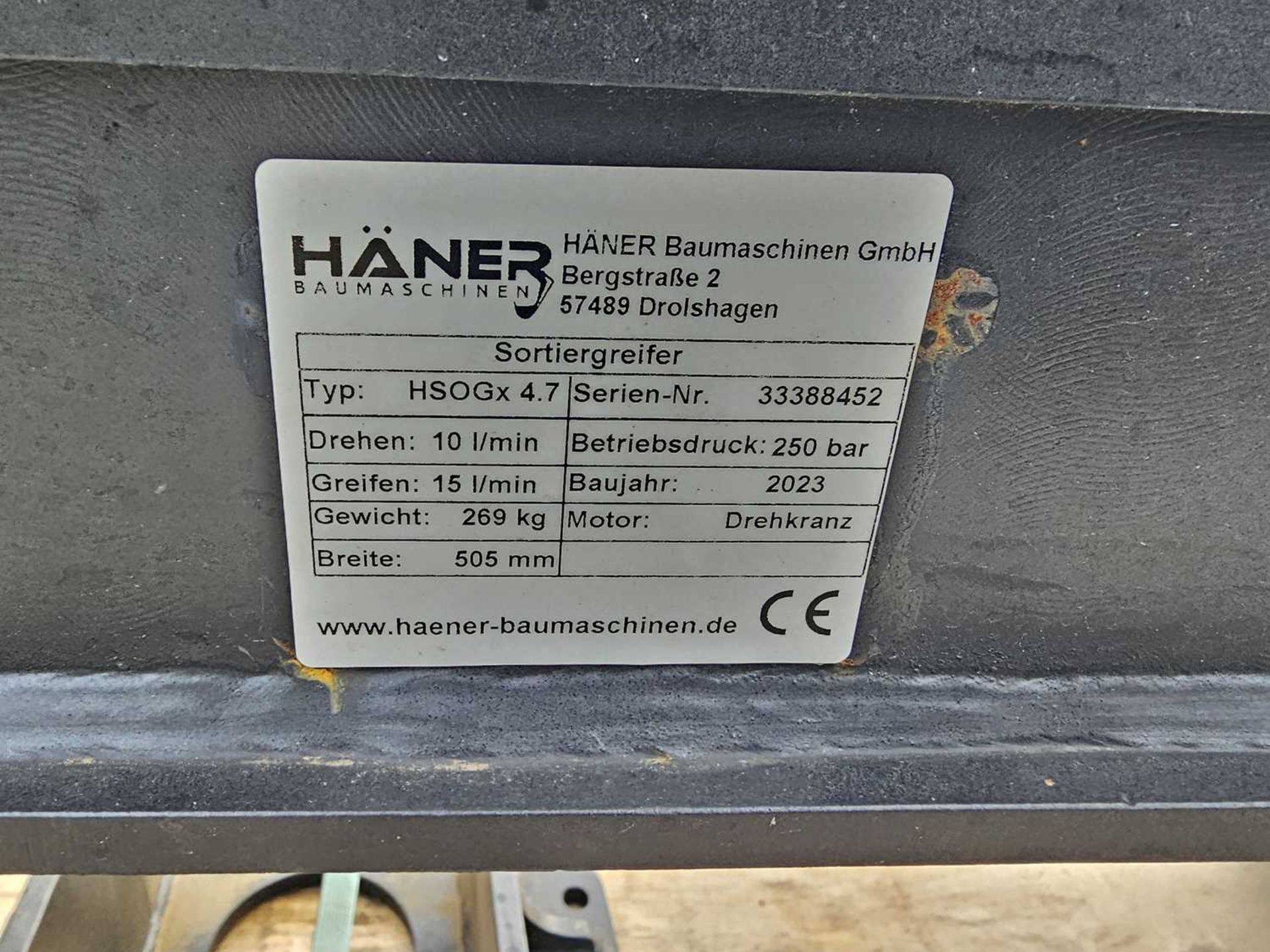 Unused 2023 Haner HSOGX4.7 Hydraulic Rotating Selector Grab to suit 4-9 Ton Excavator, Pin Diameter  - Image 9 of 9