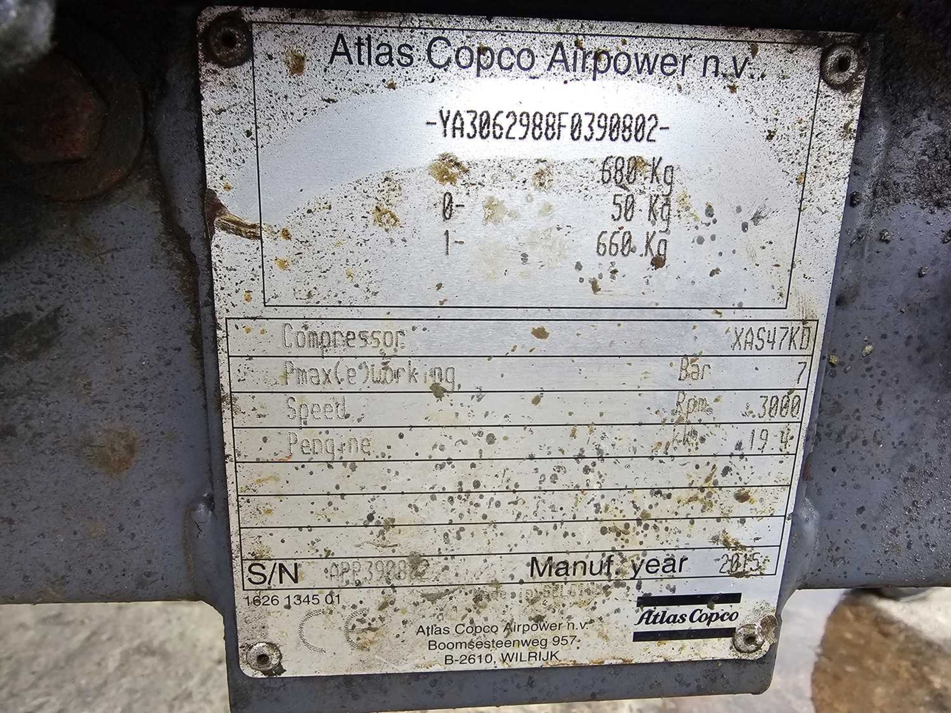 2015 Atlas Copco XAS47KD 92CFM Single Axle 2 Tool Compressor - Image 14 of 14