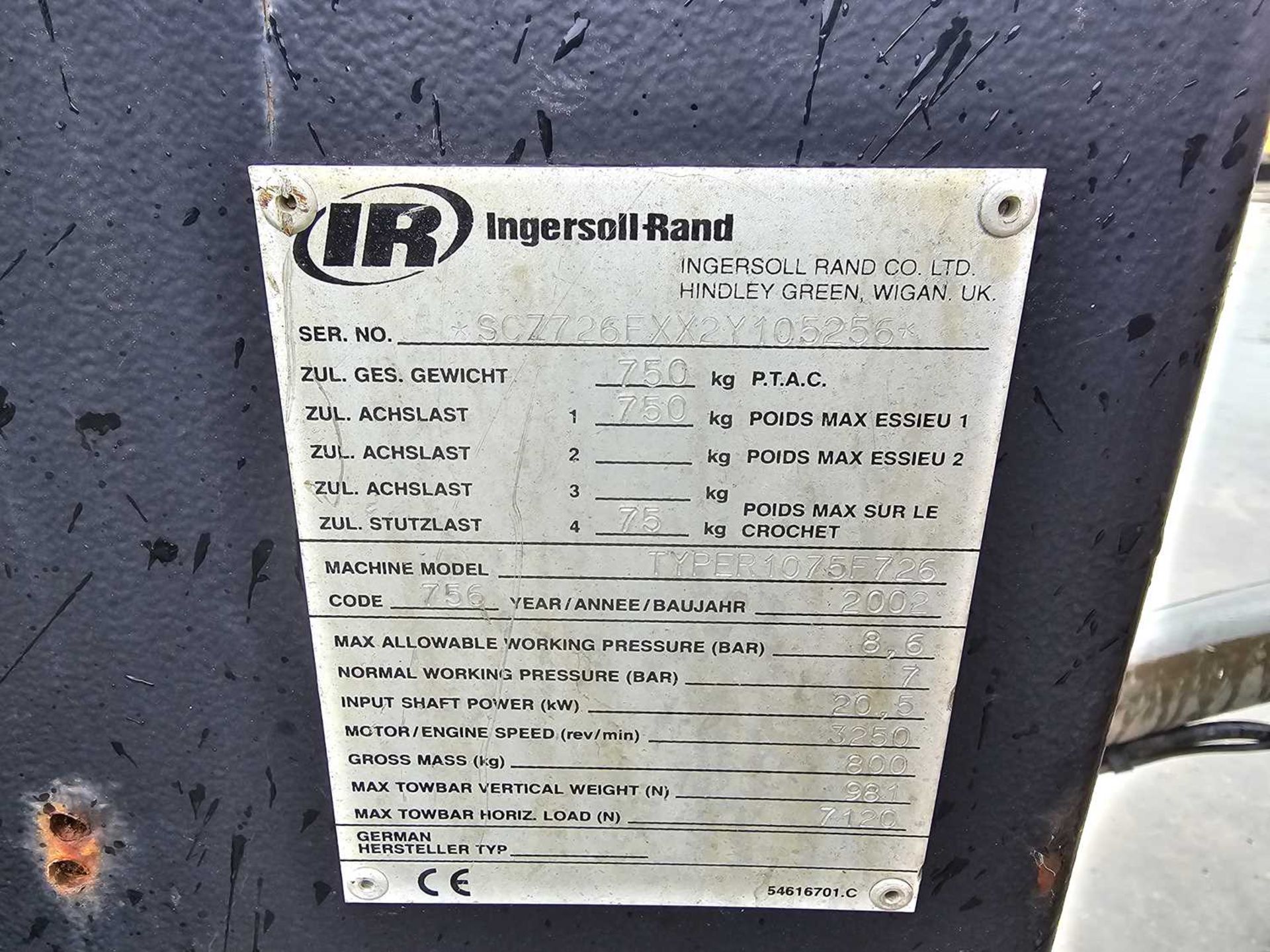 2002 Ingersoll Rand 726 90CFM Single Axle Compressor - Image 14 of 14